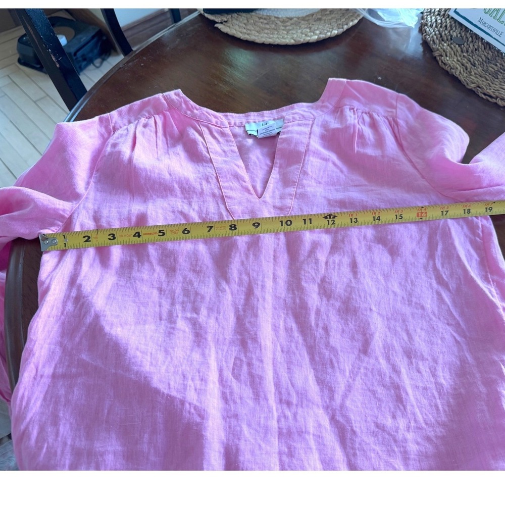 Halston Pink 100% Linen Peasant Top Long Sleeve Popover Blouse Size S Resortwear - Picture 7 of 7